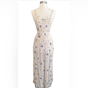 Free People Ivory and Cobalt Floral Blouse